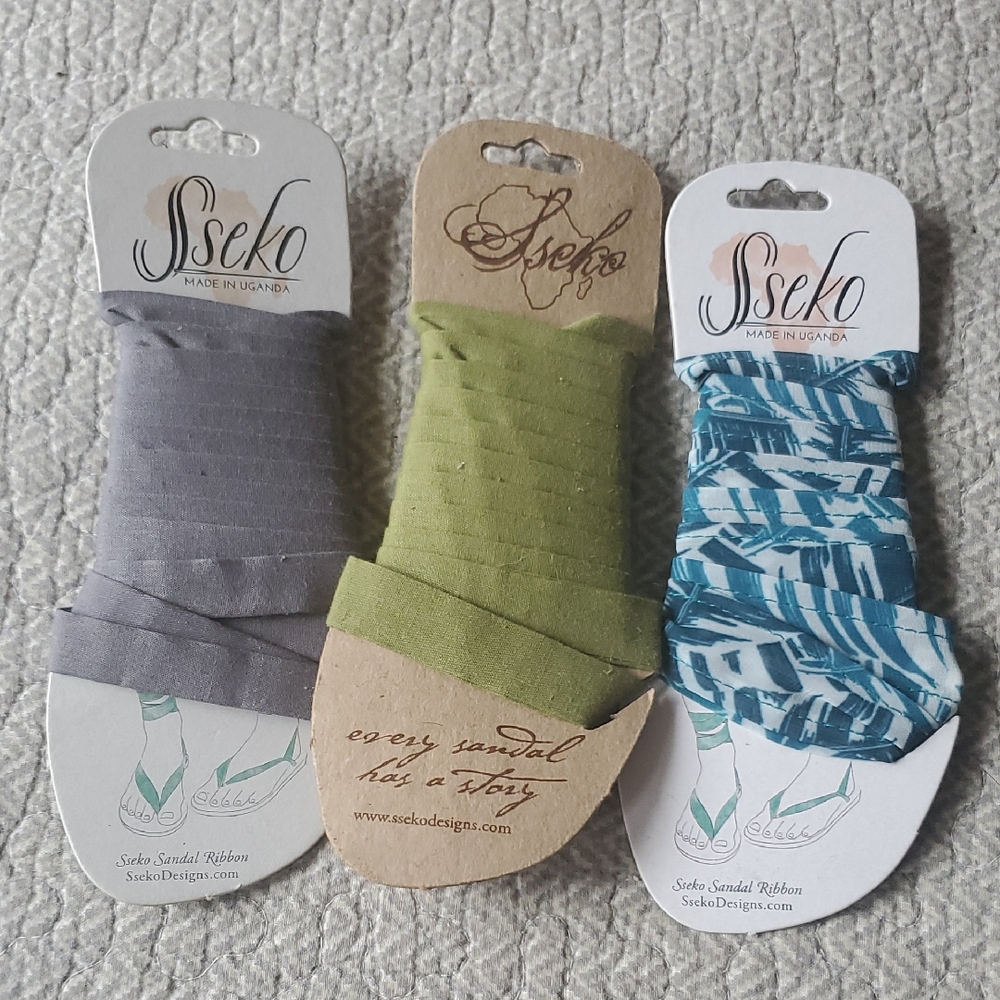3 Sets Sseko Ribbons Grey/Green/Tiger Palm